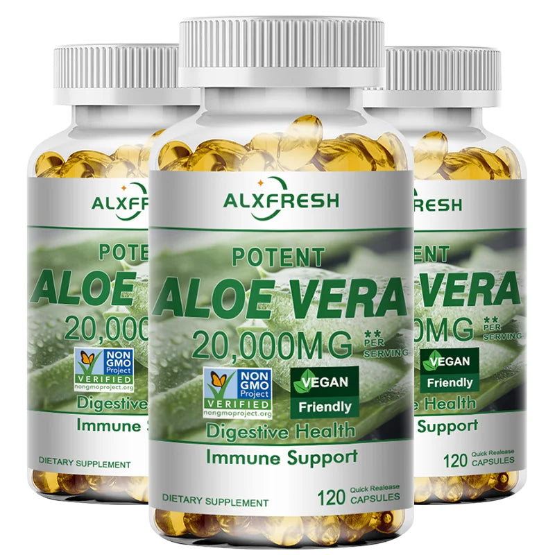 ALXFRESH | Aloe Vera 20,000mg Capsules | Digestive Health, Detox, Liver & Immune Support | 120 Capsules