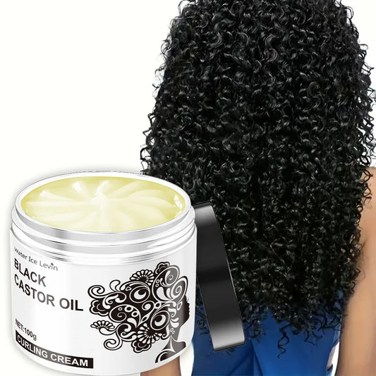 Black Castor Oil Curly Hair Styling Cream, Enhances Softness and Smoothness of Hair, Non-Greasy, Lightweight Formula Containing Coconut Oil, Suitable for All Hair Types