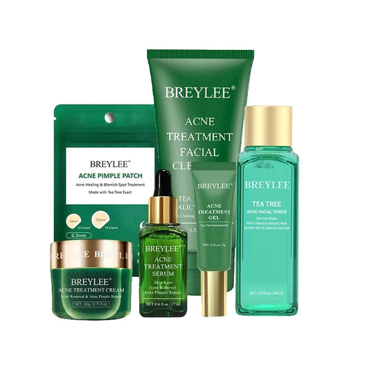 BREYLEE Complete Facial Skincare Set | Cleanser, Toner, Essence, Cream & Sheet Mask | For Acne-Prone, Oily & Combination Skin | 5pcs