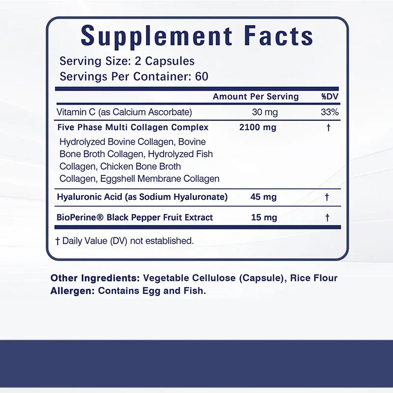 Pslalae | Collagen Capsules with Hyaluronic Acid & Vitamin C | Skin, Hair, Nails, Joints Support | 30/60/120 Capsules