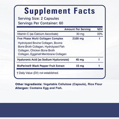 Pslalae | Collagen Capsules with Hyaluronic Acid & Vitamin C | Skin, Hair, Nails, Joints Support | 30/60/120 Capsules