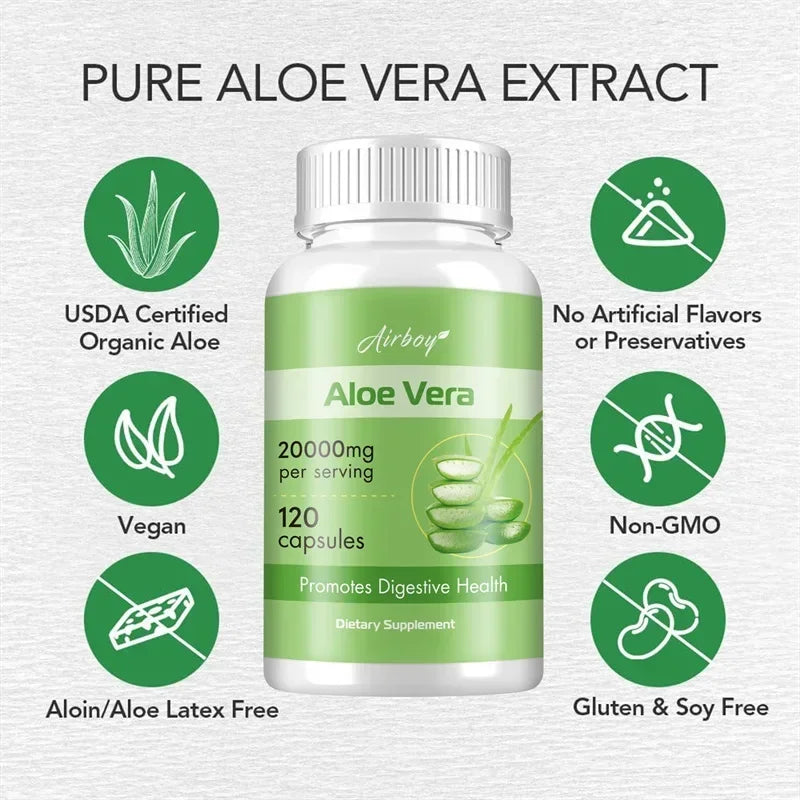 Airboy | Aloe Vera 20000mg | Relieves Constipation, Detox, Fat Burn, Digestive Health | 60 Capsules