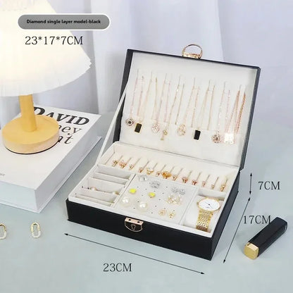 Diamond shaped three-layer lockable drawer jewelry box, household jewelry storage box, portable large capacity jewelry packaging