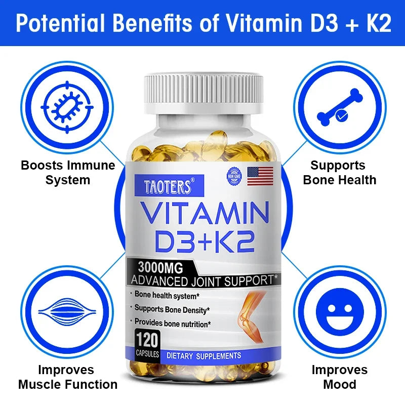Taoters | Vitamin D3 K2 Capsules | Bone & Cardiovascular Health Support