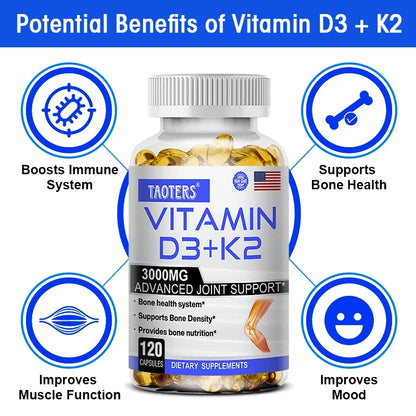 Taoters | Vitamin D3 K2 Capsules | Bone & Cardiovascular Health Support
