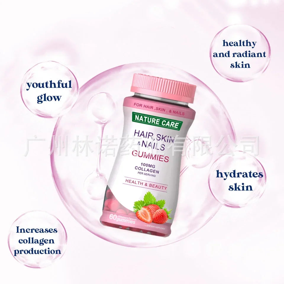 Nature Care | Glow Skin Beauty Gummies with Collagen | Hair, Skin & Nails Support | 60 Gummies