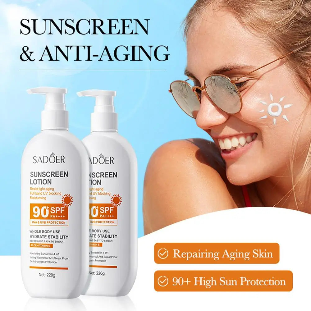 SADOER | Aloe, Vitamin E | Full-Band UV Protection, Moisturizing, Anti-Aging, Brightening, Waterproof | SPF 90 PA++++ | 50ml