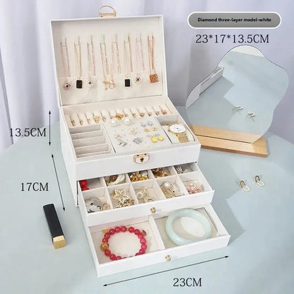 Diamond shaped three-layer lockable drawer jewelry box, household jewelry storage box, portable large capacity jewelry packaging