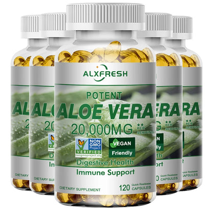 ALXFRESH | Aloe Vera 20,000mg Capsules | Digestive Health, Detox, Liver & Immune Support | 120 Capsules