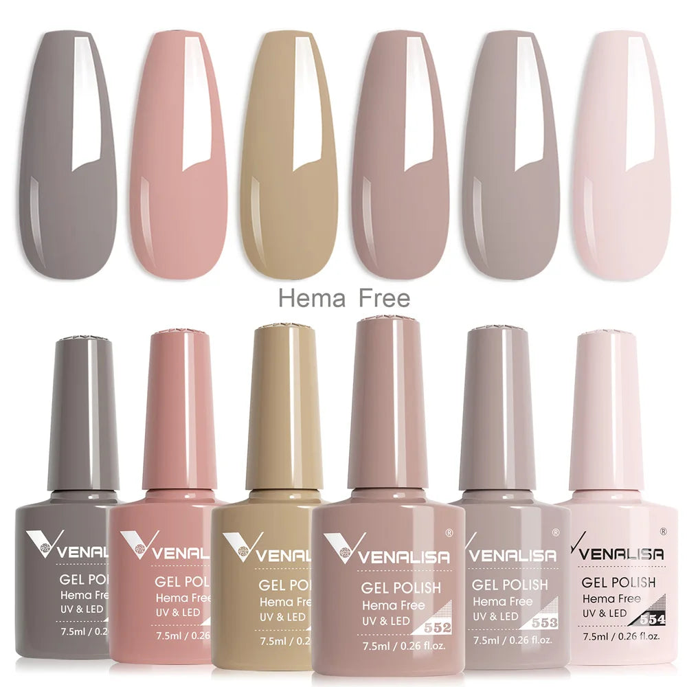 Venalisa Nail Gel Polish Kit HEMA FREE Nude Pink Color Collection Self Leveling Full Coverage Nail Manicure Set 6Pcs Kit