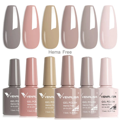 Venalisa Nail Gel Polish Kit HEMA FREE Nude Pink Color Collection Self Leveling Full Coverage Nail Manicure Set 6Pcs Kit