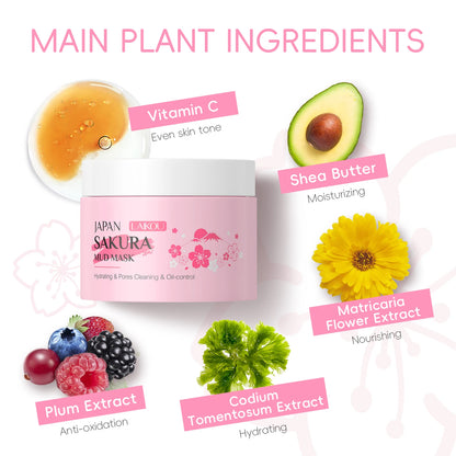 LAIKOU Sakura Mud Mask 25g Deep Cleansing Brightening Oil Control Face Mask Boost Radiance