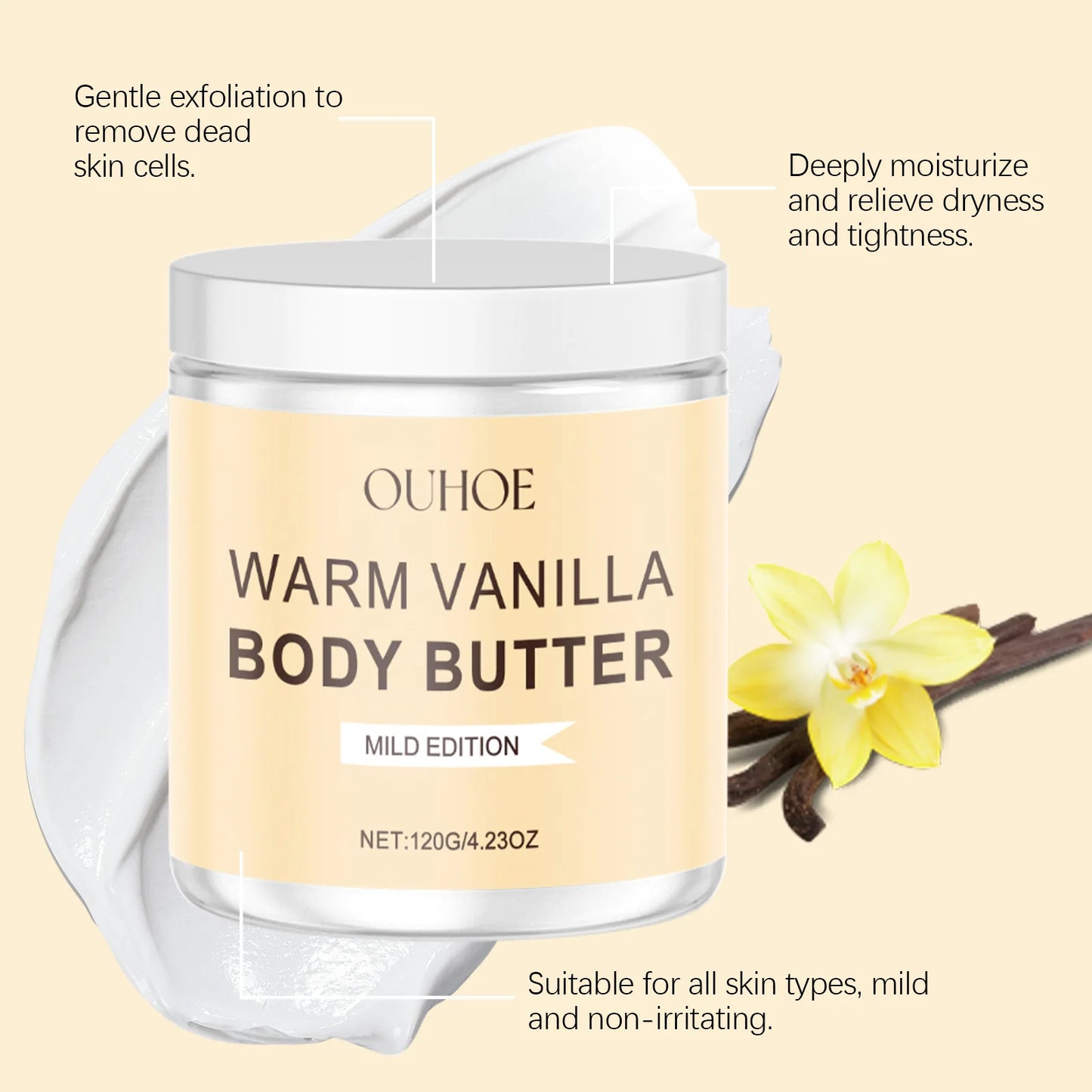 Exfoliating Body Scrub Vanilla Cuticle Soften Moisturizing Body Cleaning Dark Spots Correcting Exfoliate Dead Skin Remover Scrub