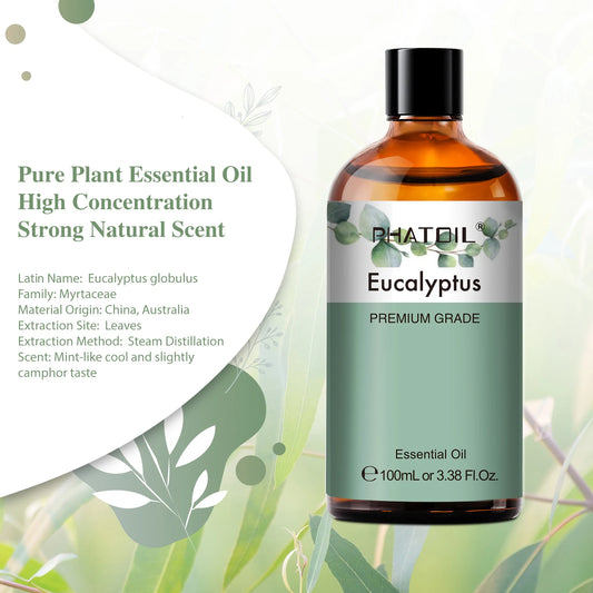 PHATOIL 100ml Natural Essential Oil For Skin Aromatherapy Diffuser Eucalyptus Lavender Vanilla Rose Fragrance Essential Oils