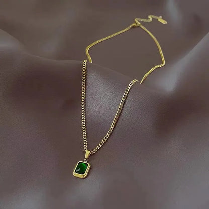 Fashion Retro Square Green Zircon Pendant Necklace For Women Charm Necklace Girls Wedding Engagement Jewelry Gift