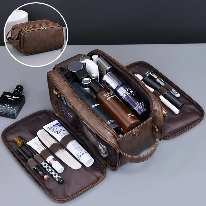 Multi Pockets PU Toiletry Bag For Women Men Travel Essentials Makeup Bag Waterproof Hanging Bag Cosmetic Washing Organizer Bag