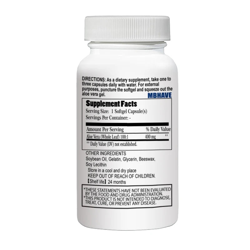 MBHAVE | Aloe Vera 400mg Softgels | Digestive Support, Nutrient Absorption, Immune Health | 60 Softgels