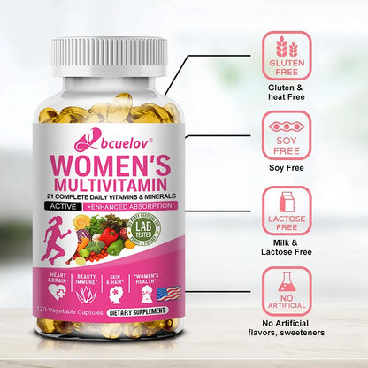 Bcuelov | Women's Multivitamin | 21 Vitamins & Minerals for Hair, Skin & Immunity