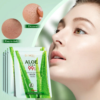 Bioaqua Aloe Hydrating Facial Mask | 99% Aloe Vera | Soothing, Moisturizing & Dryness Prevention | 30g