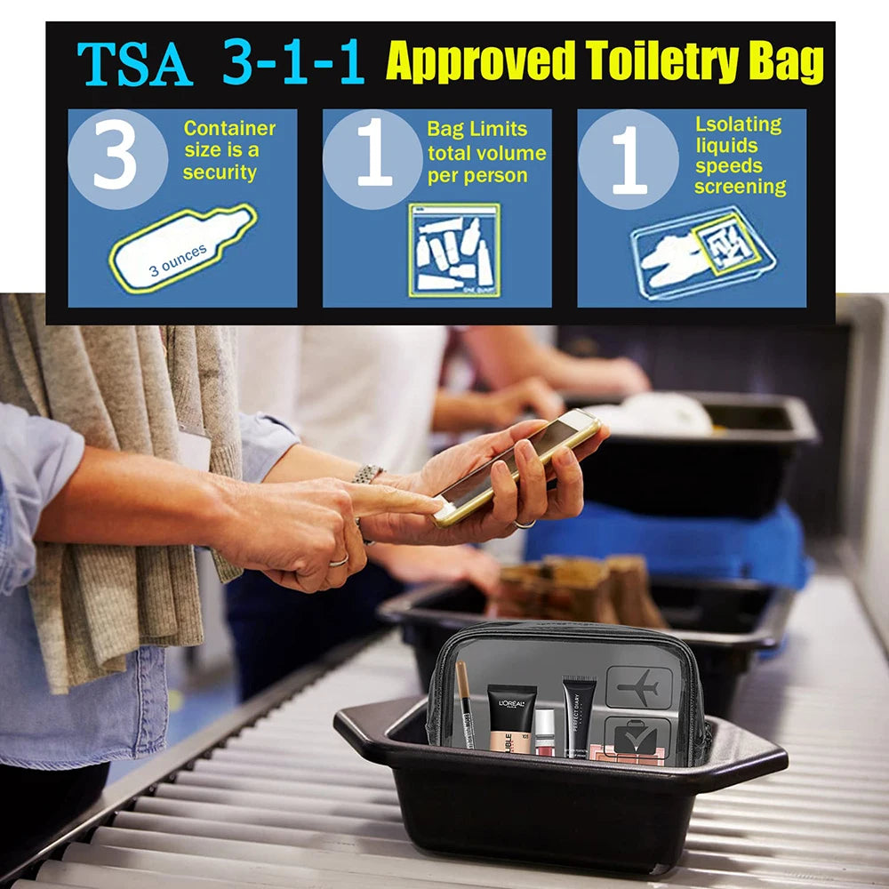 Cosmetic Pouch 3 Pcs Clear Toiletries Bags Carry On Airport Airline Compliant Bag Toiletry Bag Convenient Travel Toiletry Bag Fa