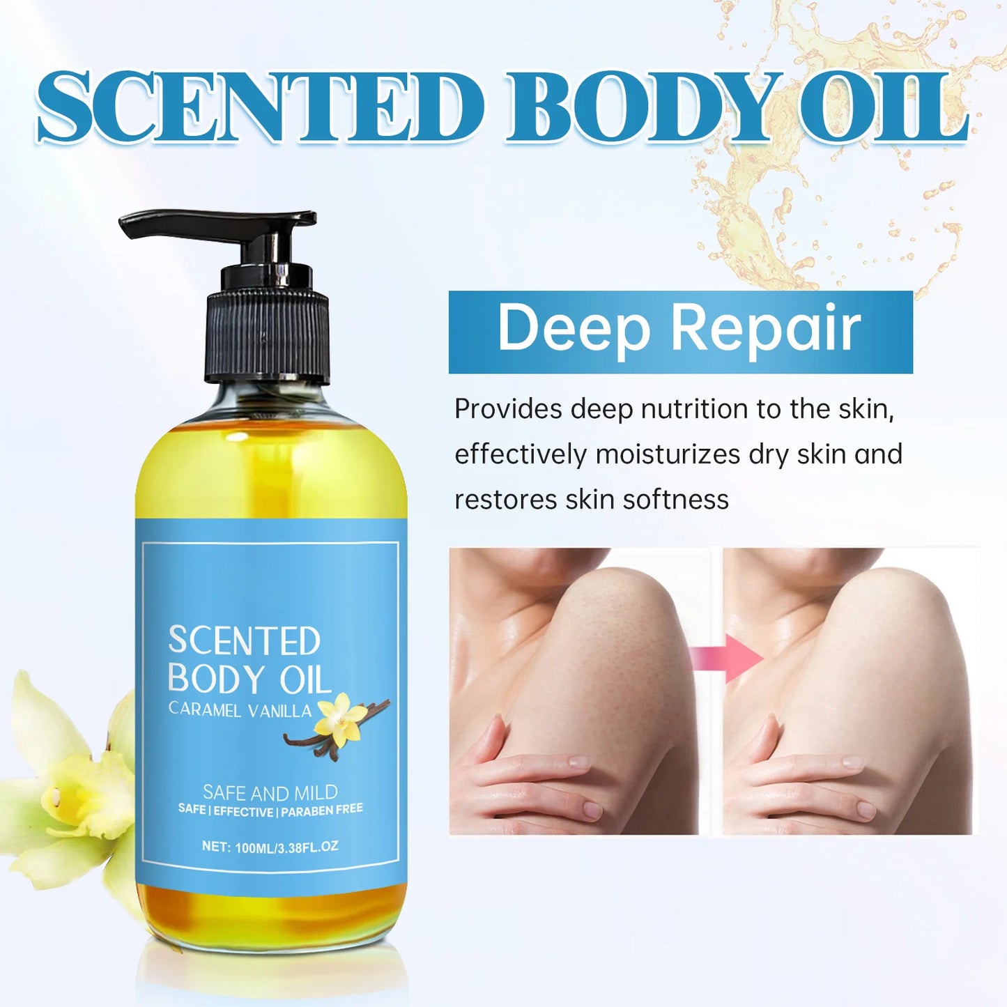 Vanilla Body Massage Oil Improve Moisturizing Relieve Stress Strengthen Nourishing Muscle Relaxing Body SPA Plant Essential Oils