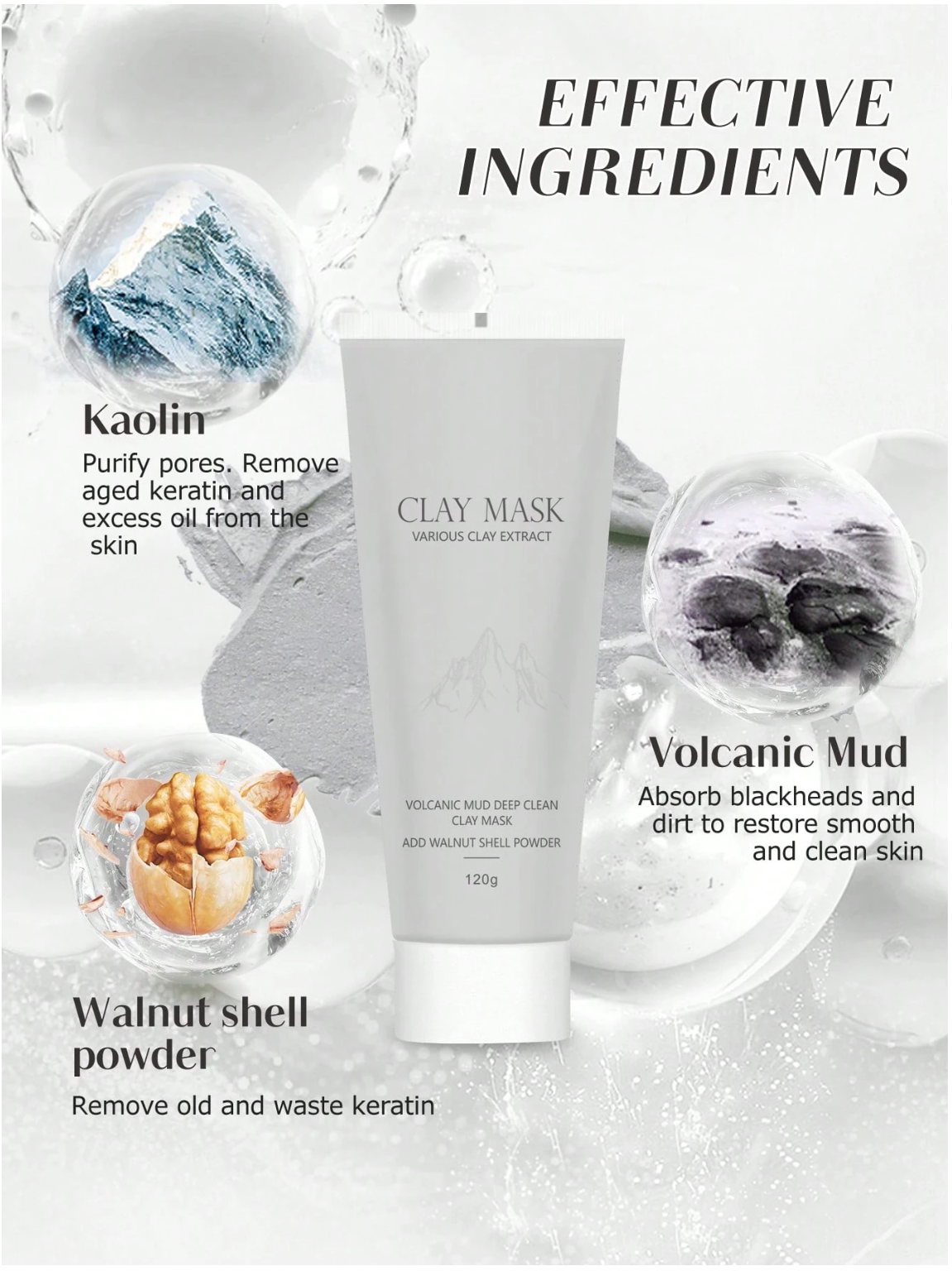 KOEC Kaolin Clay Facial Mask | Deep Cleansing, Blackhead Removal & Pore Tightening | Moisturizing & Anti-Aging Treatment | 75ml