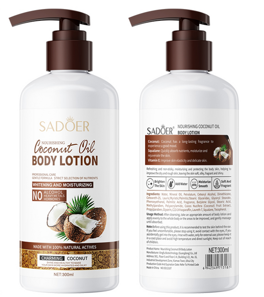 SADOER Coconut Body Lotion – 300ml Deep Hydrating Moisturizer with Shea Butter & Long-Lasting Fragrance