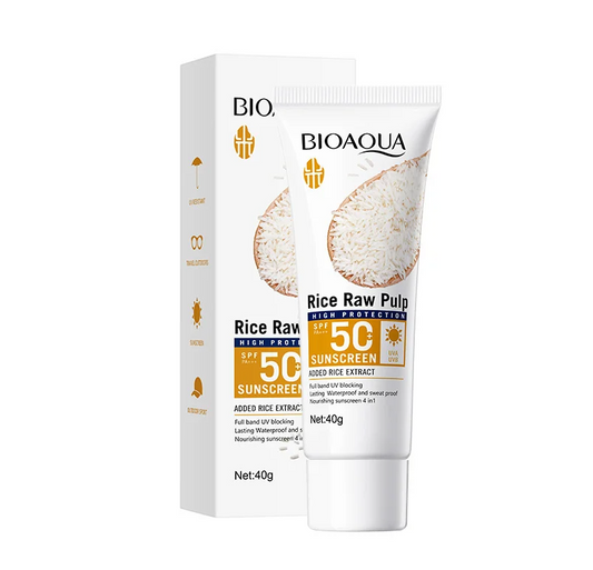 BIOAQUA Rice Raw Pulp Sunscreen – 40g SPF50+ PA+++ Facial & Body Protector Cream, Non-Greasy, Long-Lasting UV Defense