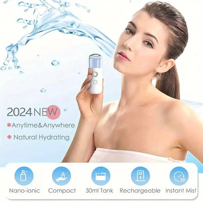 Portable Rechargeable Small Facial Steamer 30ml Mini Humidifier Home Wireless Nano Personal Face Hydrat Sprayer Cool Mist Maker