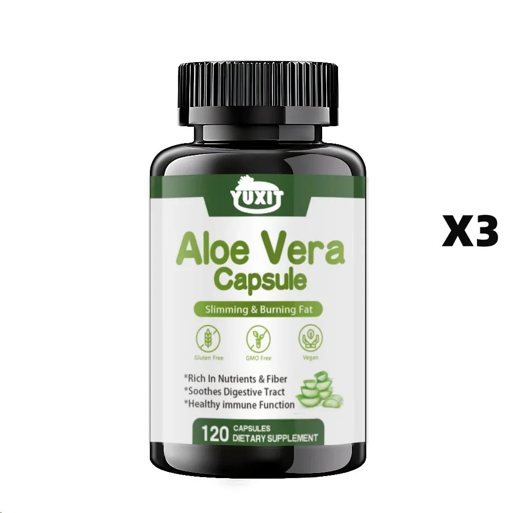 YUXIT | Aloe Vera Capsule | Slimming, Fat Burn, Gluten-Free, Vegan, Digestive & Immune Support | 120 Capsules