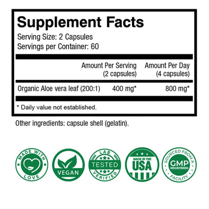 Xemenry | Aloe Vera Capsules | Digestion, Detox, Fat Burn, Appetite Control | 60 Capsules