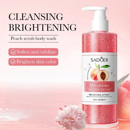300ml Peach Scrub Shower Gel, Rich in Peach Extract, Citric Acid and Other Ingredients, Fresh Peach Fragrance, Long-Lasting Fragrance, Rich Foam, Rub the Delicate Texture, Can Effectively Clean the Skin, Remove Dirt and Aband
