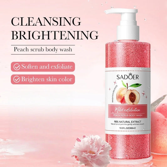 300ml Peach Scrub Shower Gel, Rich in Peach Extract, Citric Acid and Other Ingredients, Fresh Peach Fragrance, Long-Lasting Fragrance, Rich Foam, Rub the Delicate Texture, Can Effectively Clean the Skin, Remove Dirt and Aband