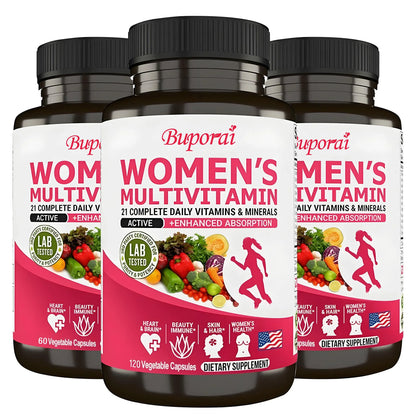 Buporai | Women's Daily Multivitamin with Vitamins A, C, E, D, K | Energy, Skin, Bone & Immune Support