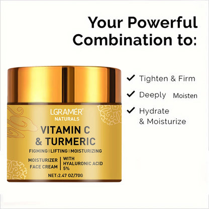 LGRAMÉR Naturals Turmeric & Vitamin C Face Cream | Retinol & 5% Hyaluronic Acid | Firming, Lifting, Moisturizing & Whitening Skincare | 70g