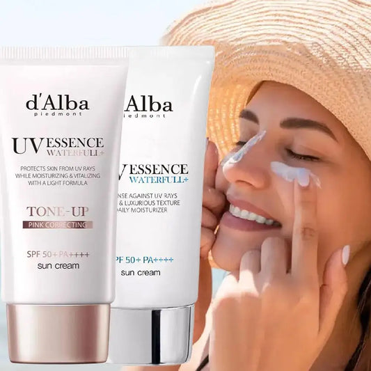 d'Alba UV Essence Waterfull+ Sunscreen SPF 50+ PA++++ | Full Body UV Protection, Hydrating & Tone-Up Pink Correcting Sun Cream | 50ml