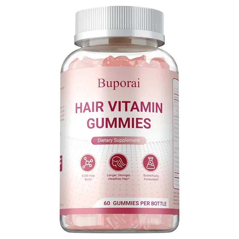 Buporai | Hair Growth Gummies | Strengthens Hair, Skin & Nails, Improves Elasticity | 60 Gummies