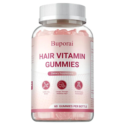 Buporai | Hair Growth Gummies | Strengthens Hair, Skin & Nails, Improves Elasticity | 60 Gummies