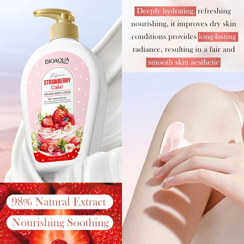 BIOAOUA Strawberry Cake Nourishing Body Lotion Niacinamide Moisturizing Brightening Repairing Refreshing Body Lotion Skin Care