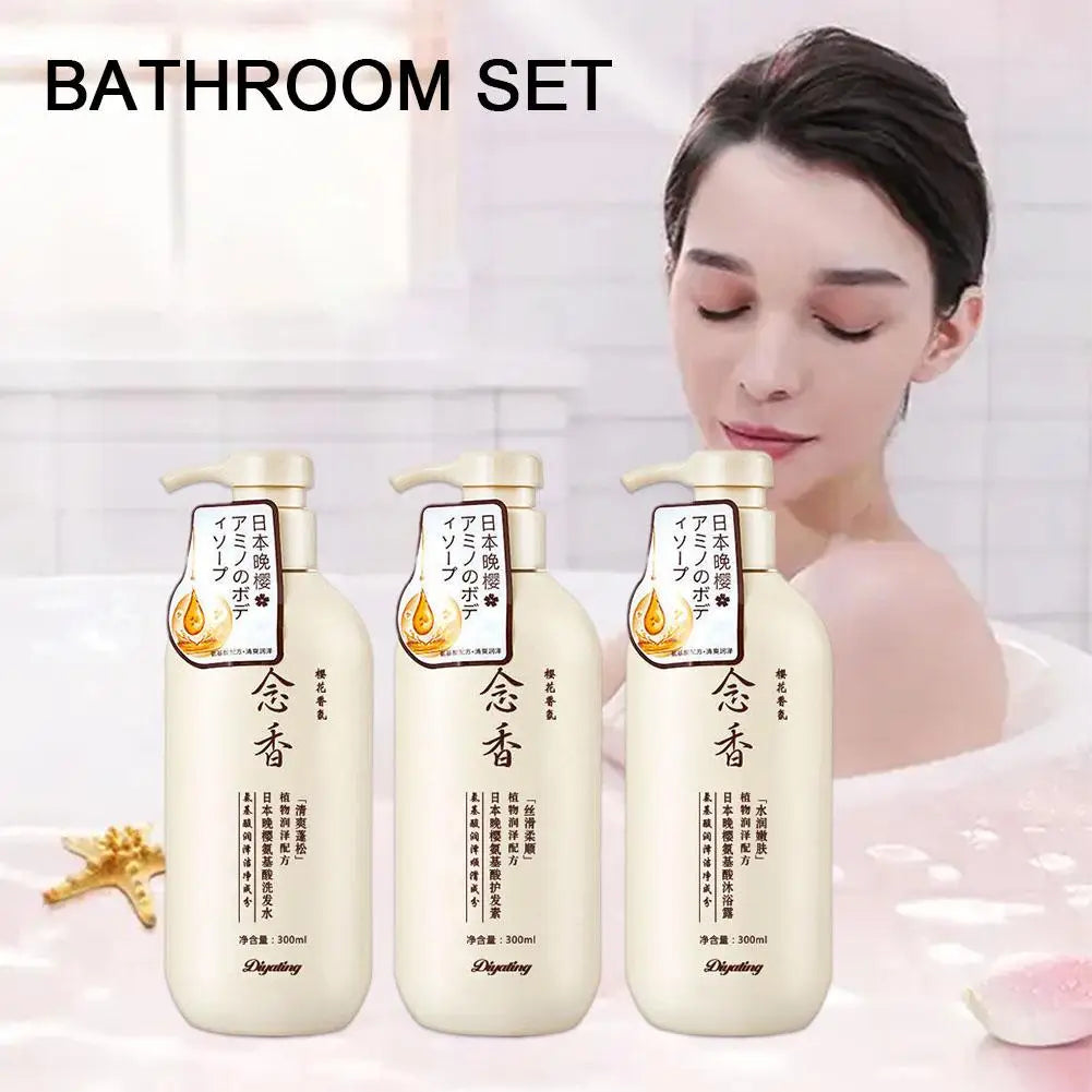 Sakura Japanese Shampoo, Conditioner & Body Wash – 300ml Gentle Cleansing, Scalp Nourishing & Moisturizing Hair Care