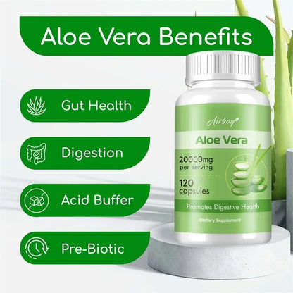 Airboy | Aloe Vera 20000mg | Relieves Constipation, Detox, Fat Burn, Digestive Health | 60 Capsules