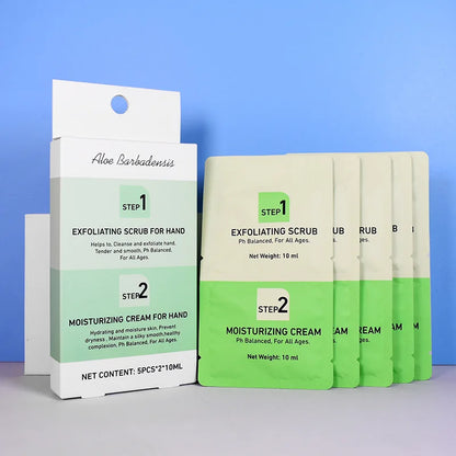 10ml Hand Exfoliating Scrub + 10ml Moisturizing Hand Cream Hydrating Deep Cleansing Nourishing Skin Walnut Aloe Vera Extract