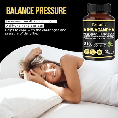 Fearathe | Ashwagandha Fenugreek Maca Turmeric Rhodiola Capsules | Sleep, Adrenal, Immune & Energy Support