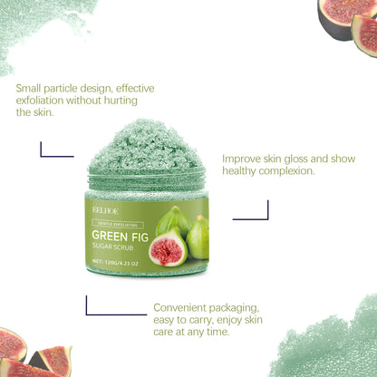 EELHOE Green Fig Sugar Scrub Body Exfoliating Dead Skin Remover Oil Control Nourishing Body Cleaning Lightening Body Scrub 120g