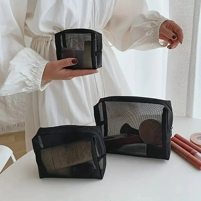 Women Mesh Cosmetic Bag Travel Storage Makeup Bag Organizer Female Make Up Pouch Portable Small Large Toiletry Beauty Case