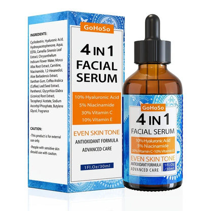 ENVISHA 4-in-1 Facial Serum | Hyaluronic Acid, Niacinamide, Vitamin C & E | Anti-Aging, Deep Moisturizing & Firming | 30ml
