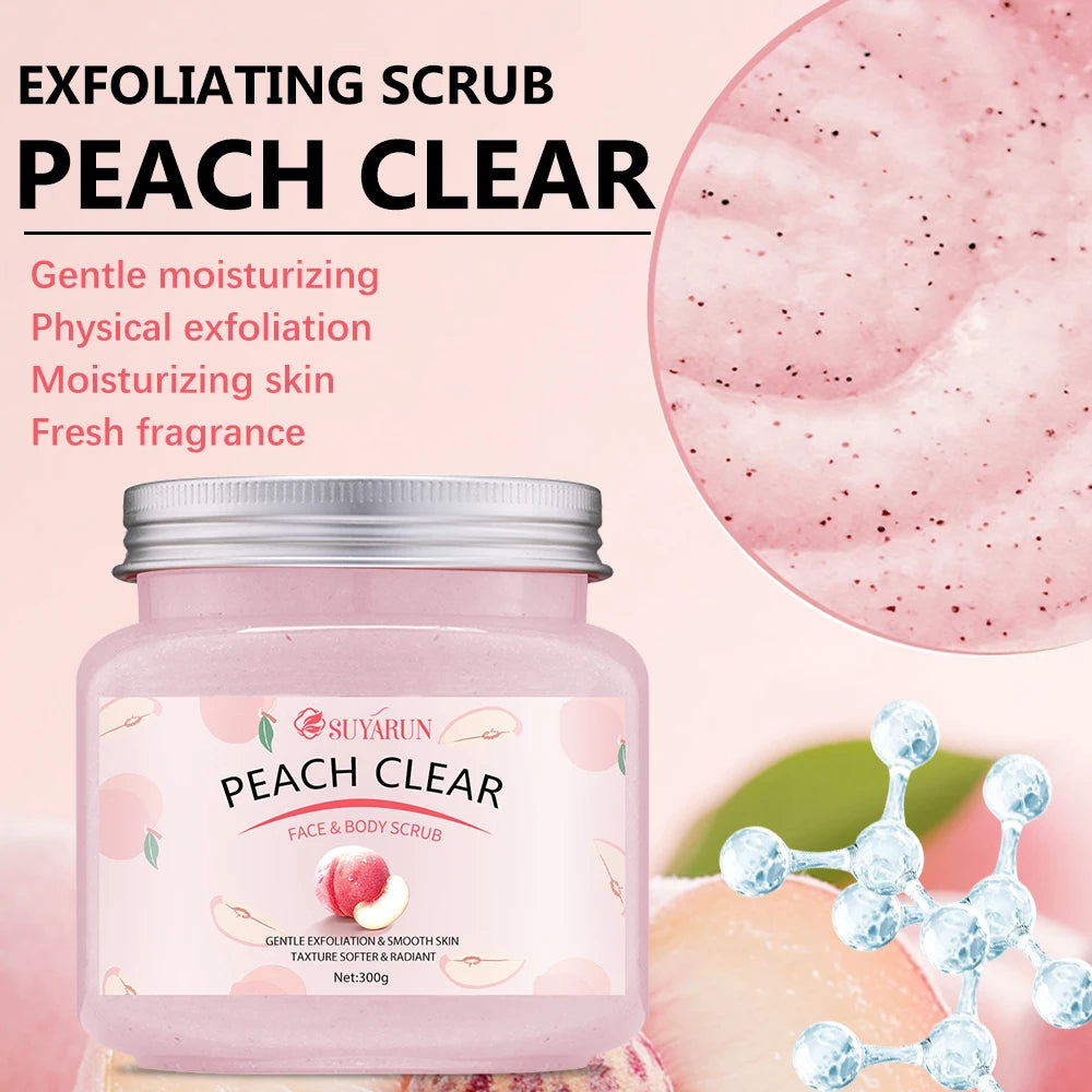SUYARUN Peach Sugar Scrub Exfoliator - Moisturizing Body Polish with Shea Butter, Natural Exfoliator for Smooth Skin, 300g.