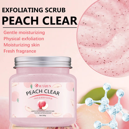 SUYARUN Peach Sugar Scrub Exfoliator - Moisturizing Body Polish with Shea Butter, Natural Exfoliator for Smooth Skin, 300g.