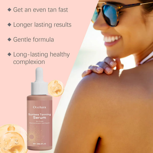 OceAura Self Tanning Drops – 60ml Liquid Bronzer for Face & Body with Natural Melanin Enhancers and Sunless Glow