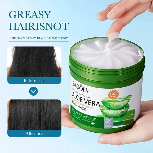SADOER Aloe Vera Hair Mask | Moisturizing, Repairing & Keratin-Infused Treatment | Soft, Smooth & Nourished Hair Care | 500g
